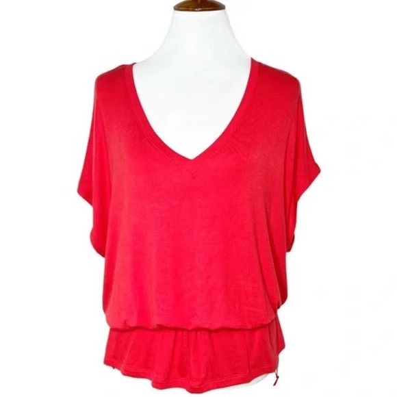 Cabi #6129 Red Formal Tee Short Sleeve Drawstring Peplum Soft Jersey Top - Picture 2 of 12